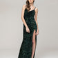 V Neck Sequin Fitted Prom Dress With Sweep Train