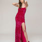 Glitter Sequin Spaghetti Strap Fitted Special Occasion Party Dresses