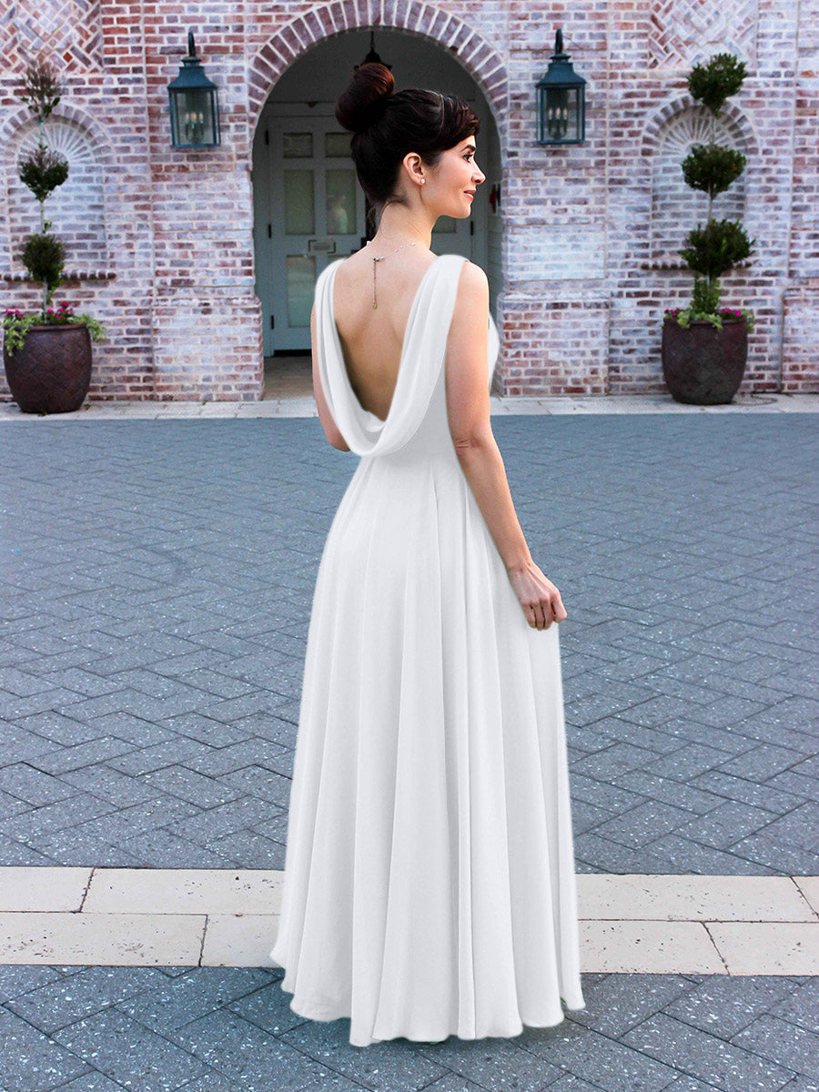 Cowl Neck Chiffon A Line Bridesmaid Dresses With Draped Back