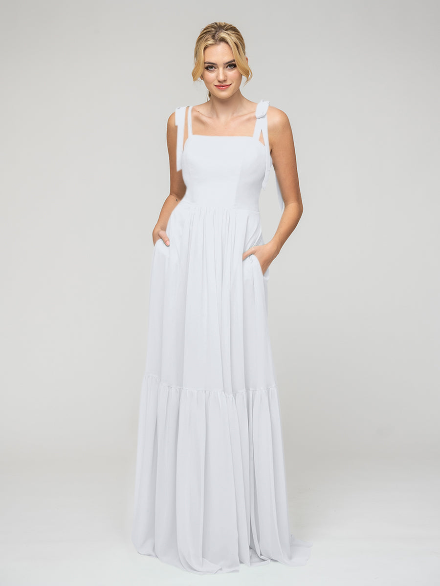 Tied Strap Tiered Smock Open Back Chiffon Bridesmaid Dresses