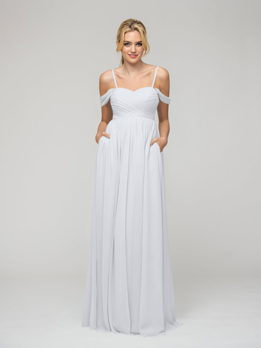 Cold Shoulder Chiffon Bridesmaid Dresses With Draped Bodice