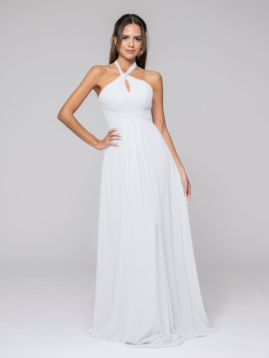 Tie-neck Halter Sleeveless Wedding Bridesmaid Dresses With Ruched Waist