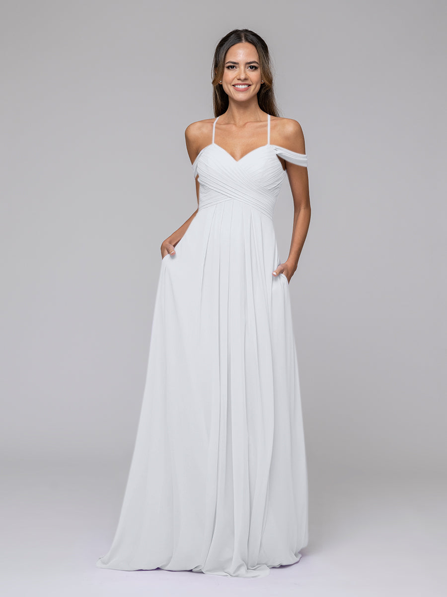 Chiffon Sweetheart Cold Shoulder Crisscross Back Bridesmaid Dresses