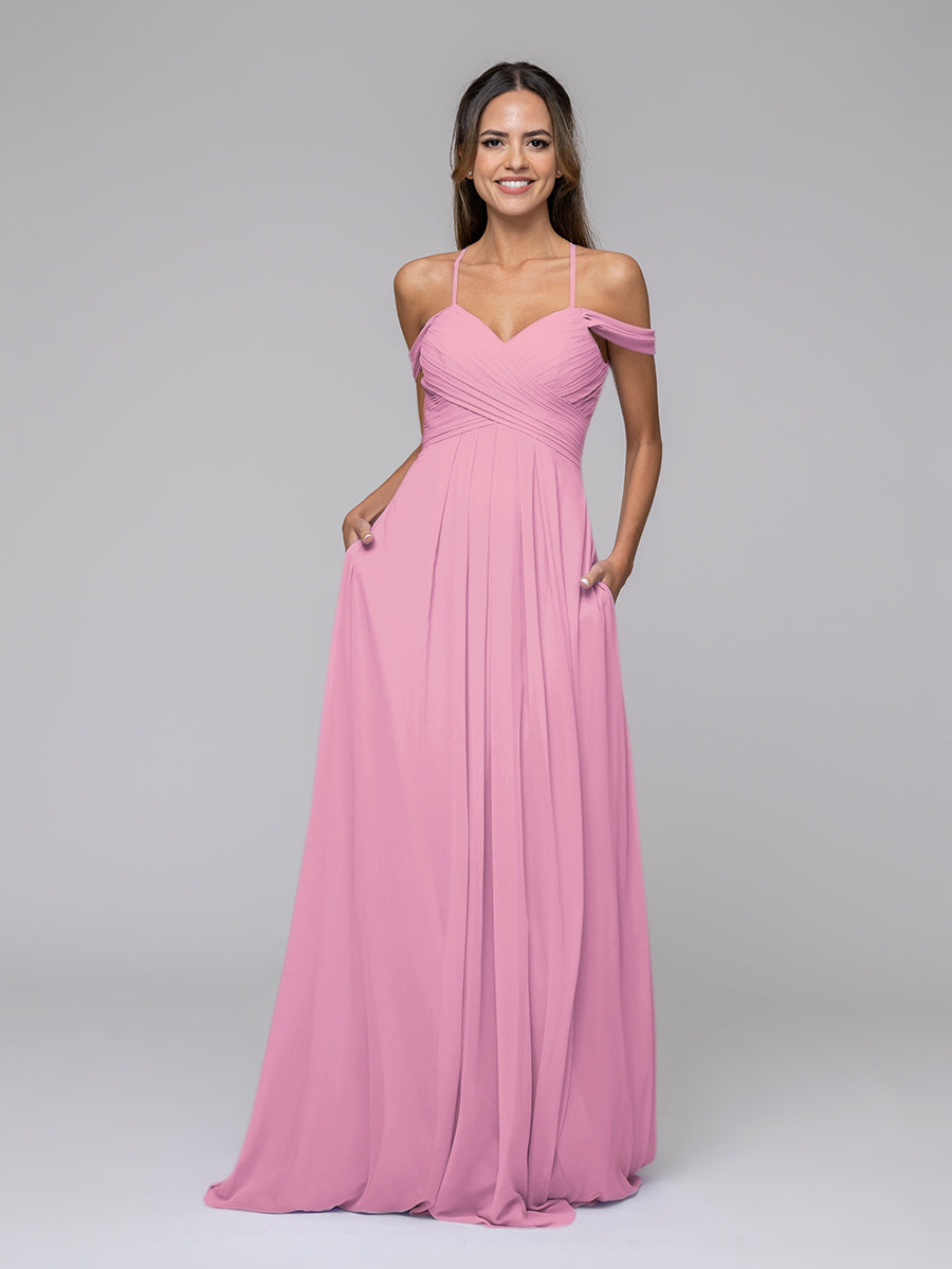 Chiffon Sweetheart Cold Shoulder Crisscross Back Bridesmaid Dresses