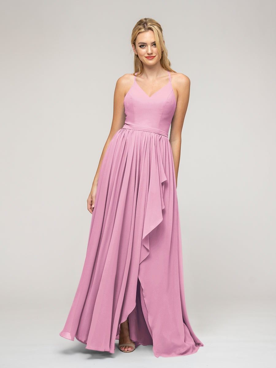 Halter Chiffon Tie Back High Low Bridesmaid Dresses