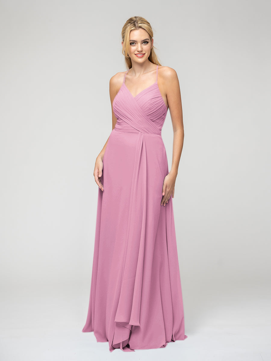 Sweetheart Chiffon Long Bridesmaid Dresses With Crisscross Back