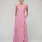 V Neck Chiffon Cap Sleeves Long Bridesmaid Dresses