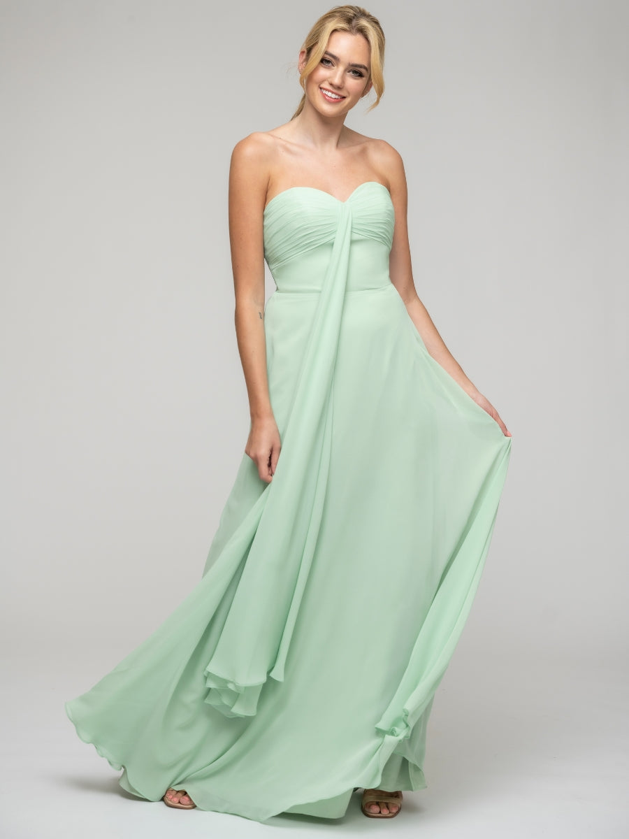 A Line Chiffon Strapless Bridesmaid Dresses With Ribbons