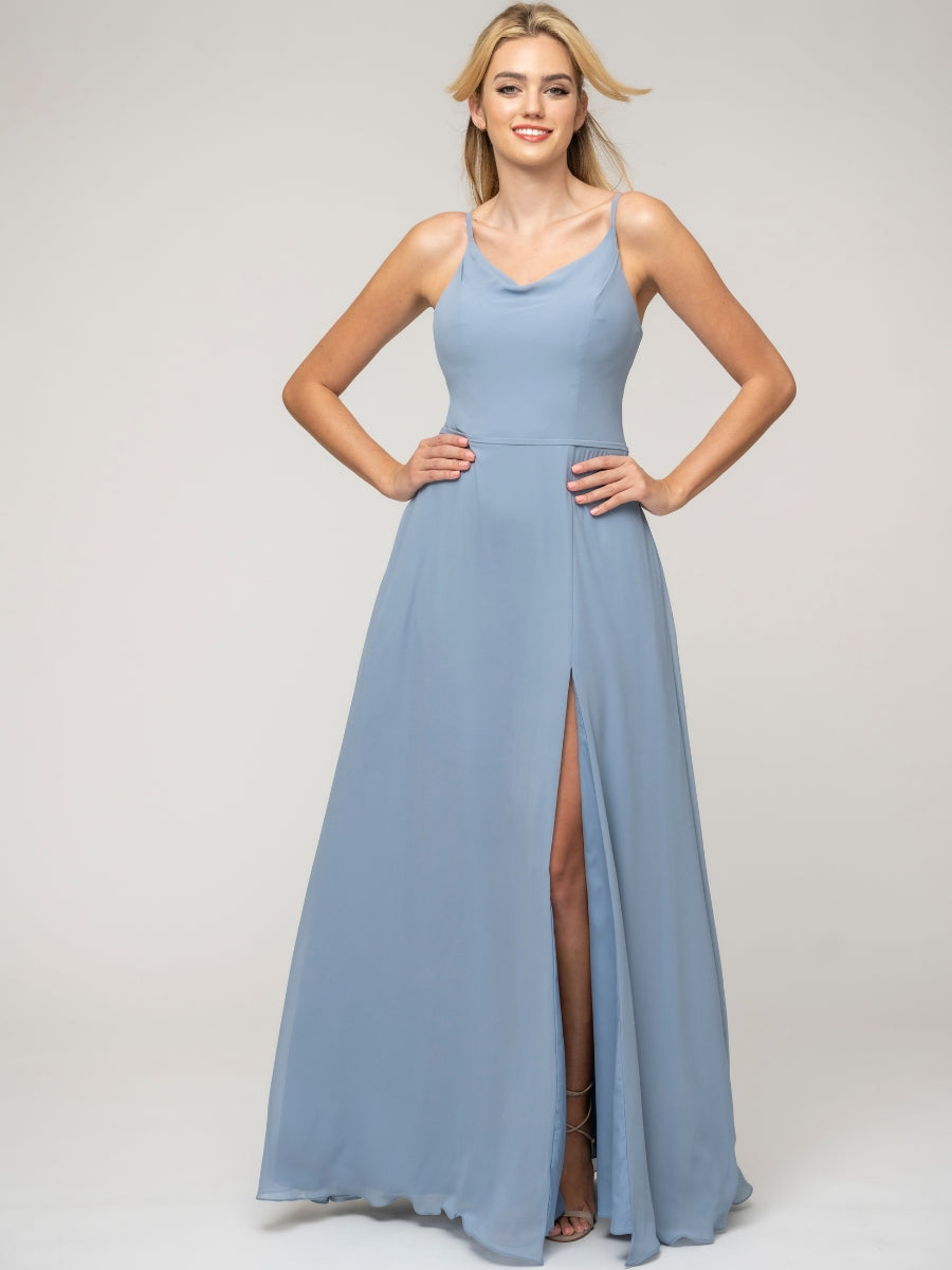 A Line Cowl Neckline Chiffon Spaghetti Straps Bridesmaid Dresses