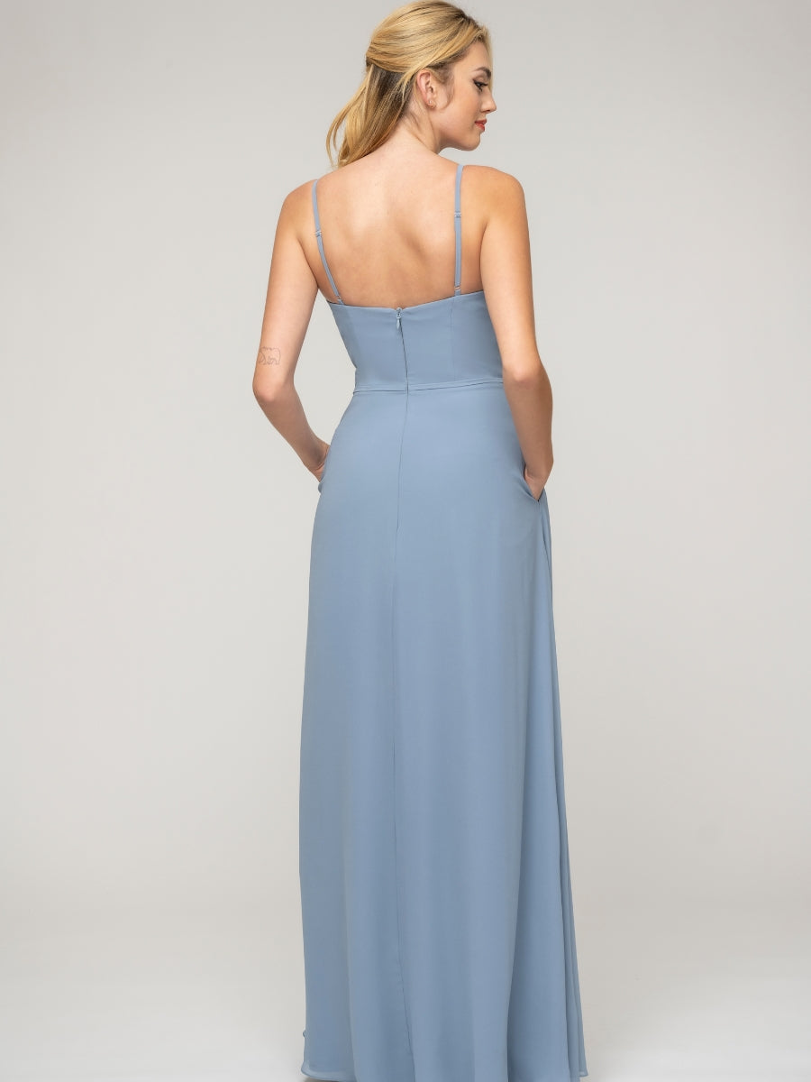 A Line Cowl Neckline Chiffon Spaghetti Straps Bridesmaid Dresses