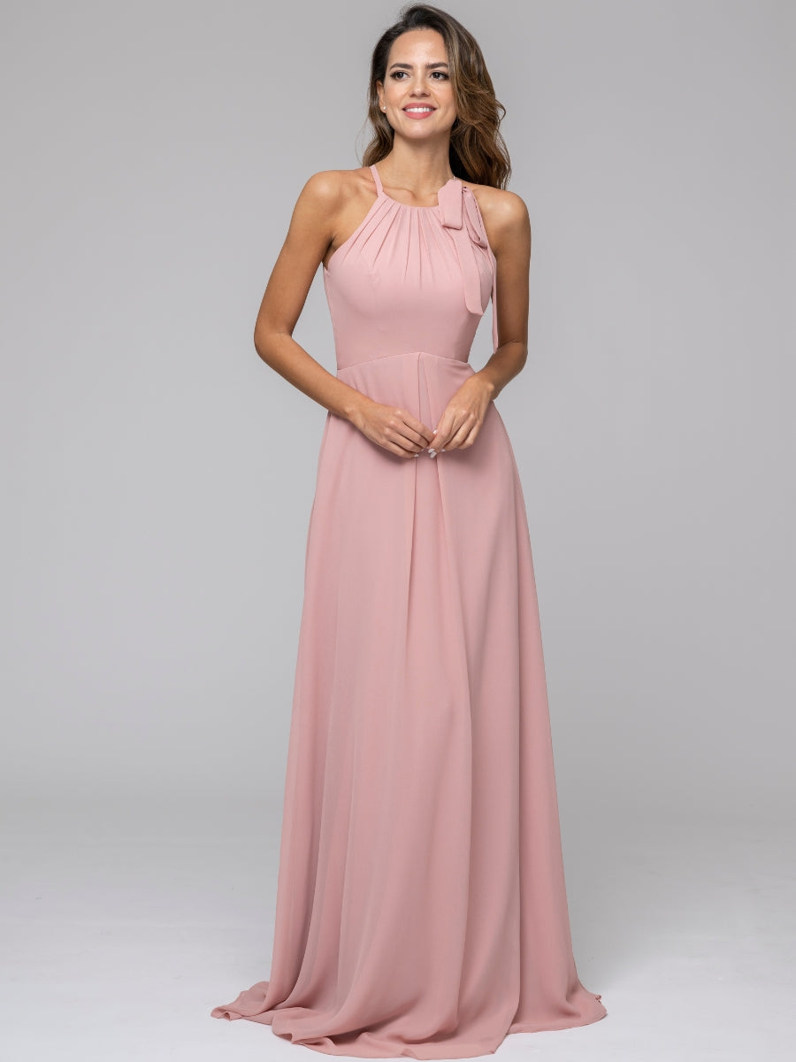 A Line Halter Keyhole Back Chiffon Sleeveless Bridesmaid Dresses