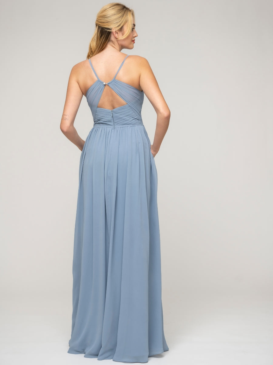 A Line Keyhole Back Chiffon Spaghetti Straps Bridesmaid Dresses