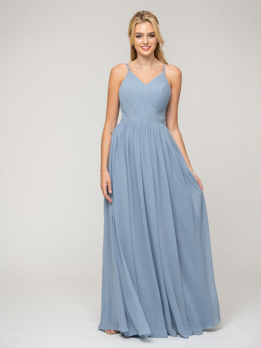 A Line Keyhole Back Chiffon Spaghetti Straps Bridesmaid Dresses