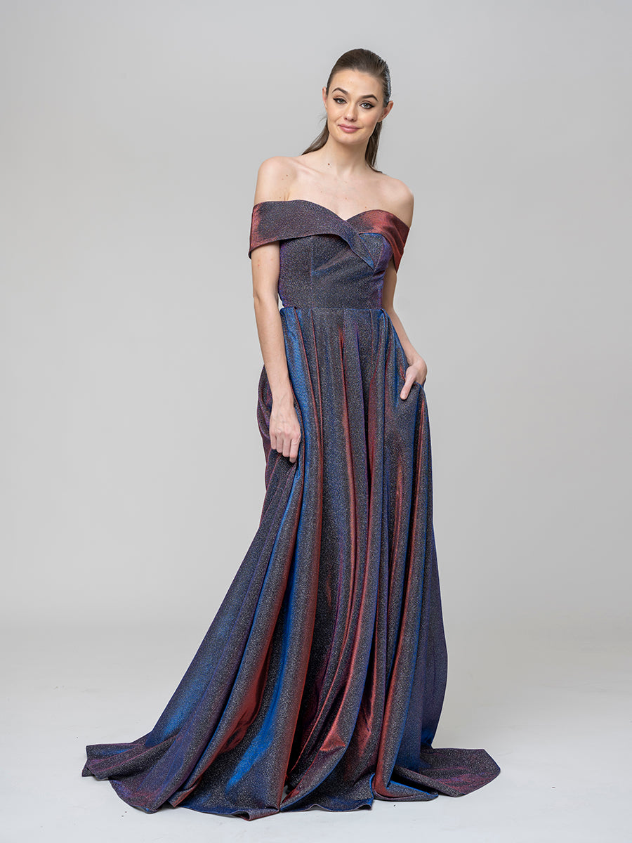 A Line Off The Shoulder Long Prom Dresses With Pockets