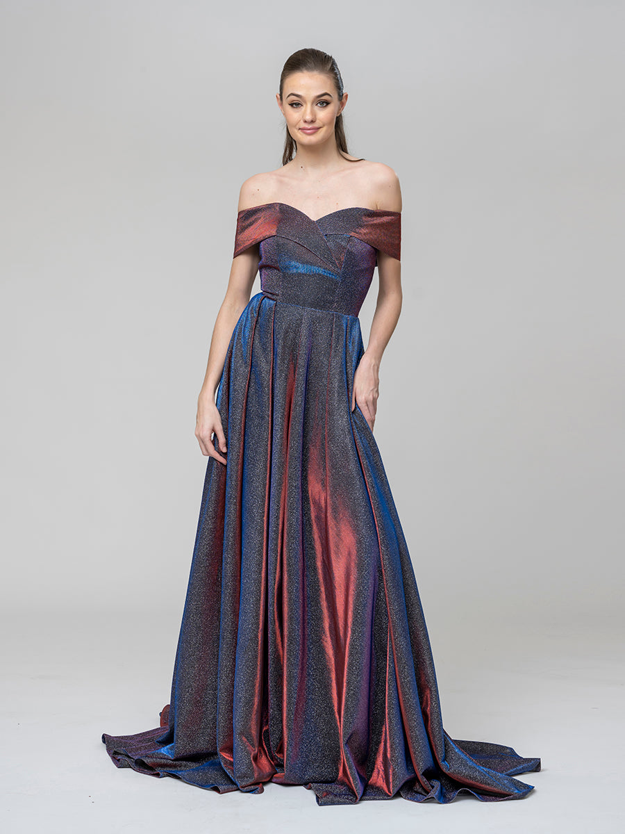 A Line Off The Shoulder Long Prom Dresses With Pockets