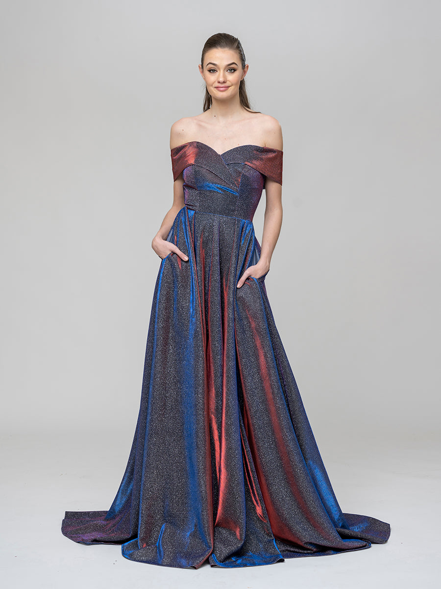 A Line Off The Shoulder Long Prom Dresses With Pockets