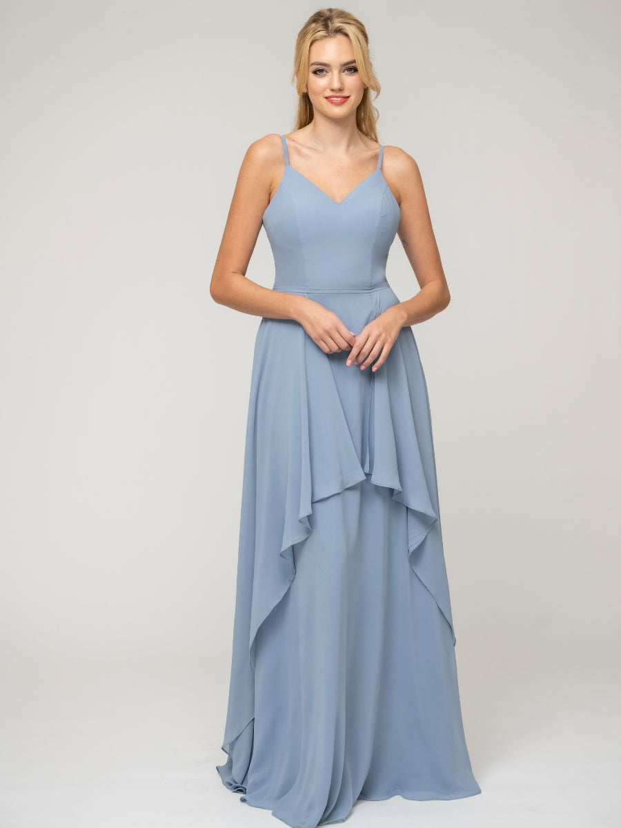A Line Princess Spaghetti Strap Chiffon Bridesmaid Dresses