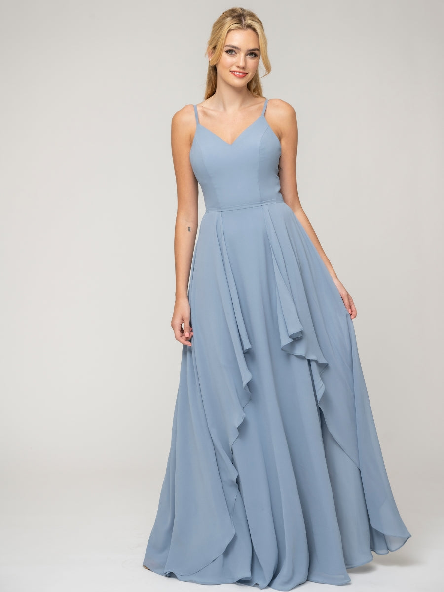 A Line Princess Spaghetti Strap Chiffon Bridesmaid Dresses