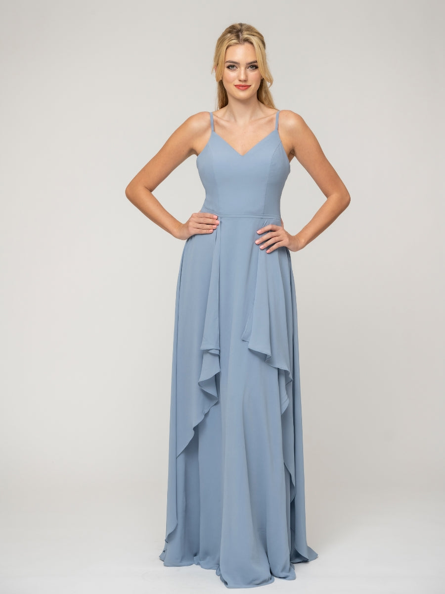 A Line Princess Spaghetti Strap Chiffon Bridesmaid Dresses