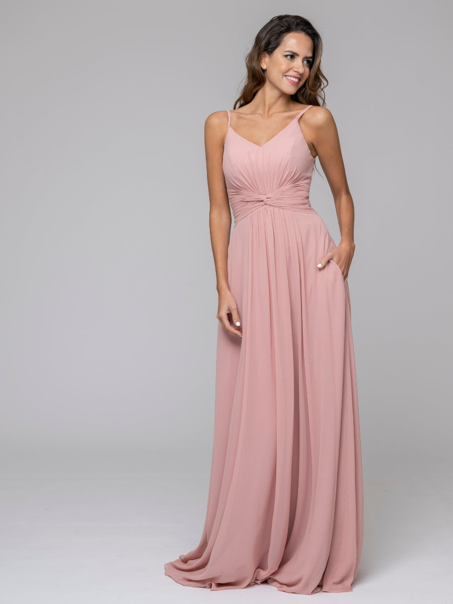 A Line Spaghetti Strap Chiffon Bridesmaid Dresses With Knot