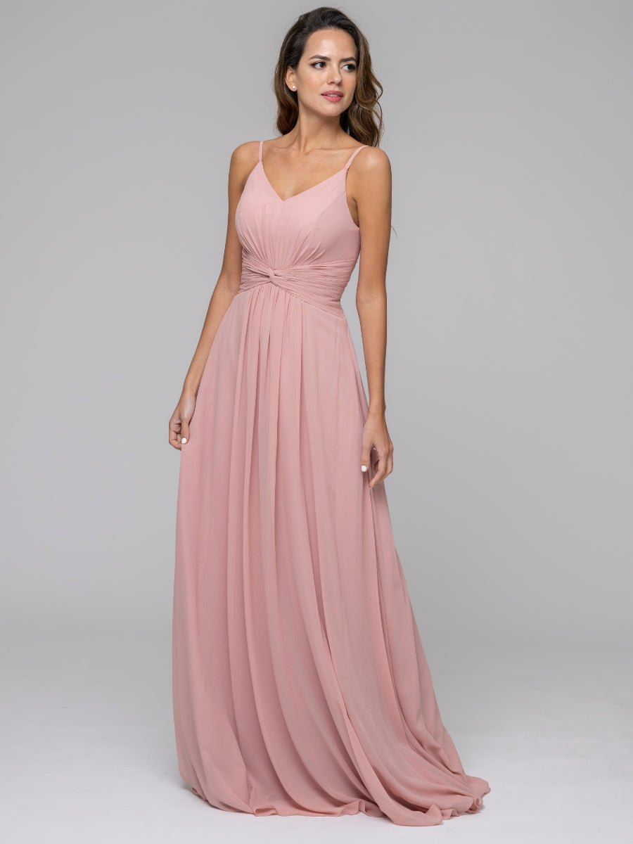 A Line Spaghetti Strap Chiffon Bridesmaid Dresses With Knot