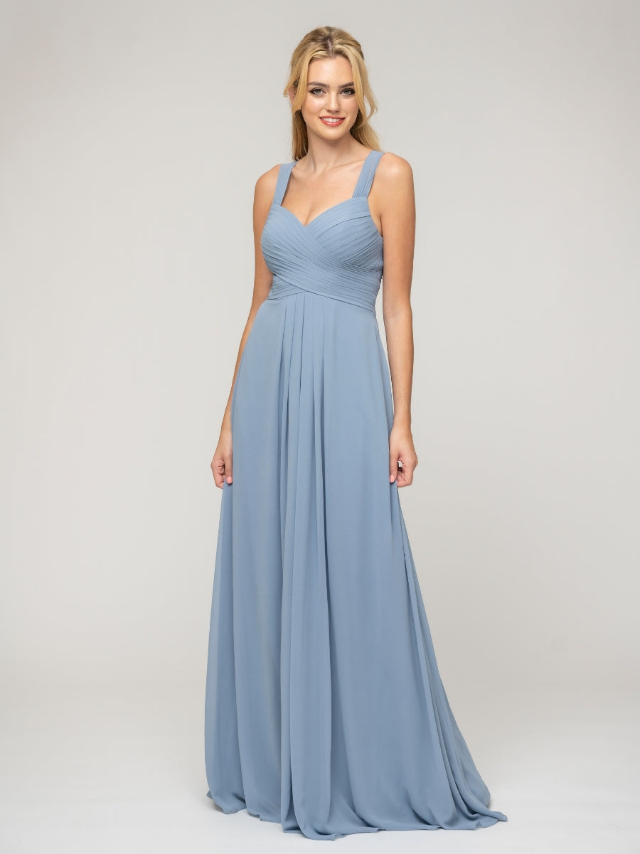 A Line Sweetheart Neckline Chiffon Straps Bridesmaid Dresses With Ribbon