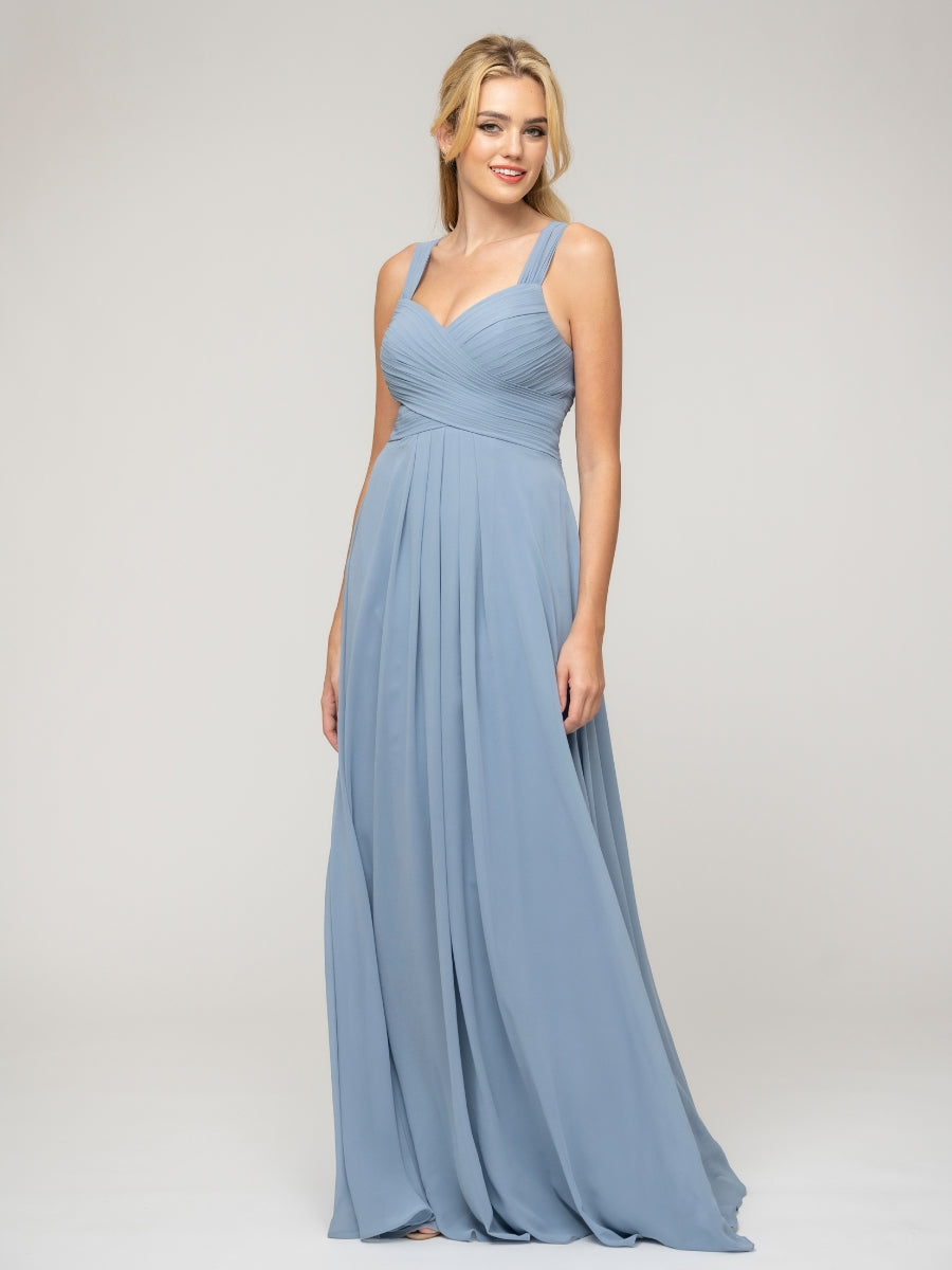 A Line Sweetheart Neckline Chiffon Straps Bridesmaid Dresses With Ribbon