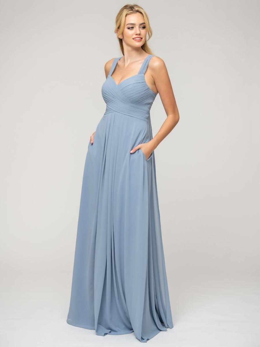 A Line Sweetheart Neckline Chiffon Straps Bridesmaid Dresses With Ribbon