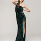 All Over Sequin One Shoulder Fitted Long Prom Dresses