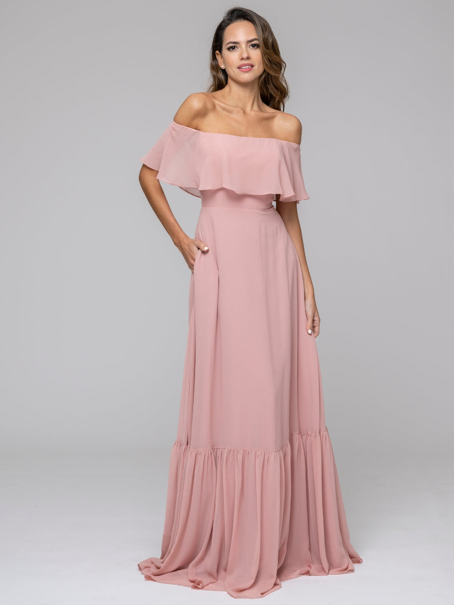 Bohemia A Line Chiffon Off The Shoulder Bridesmaid Dresses