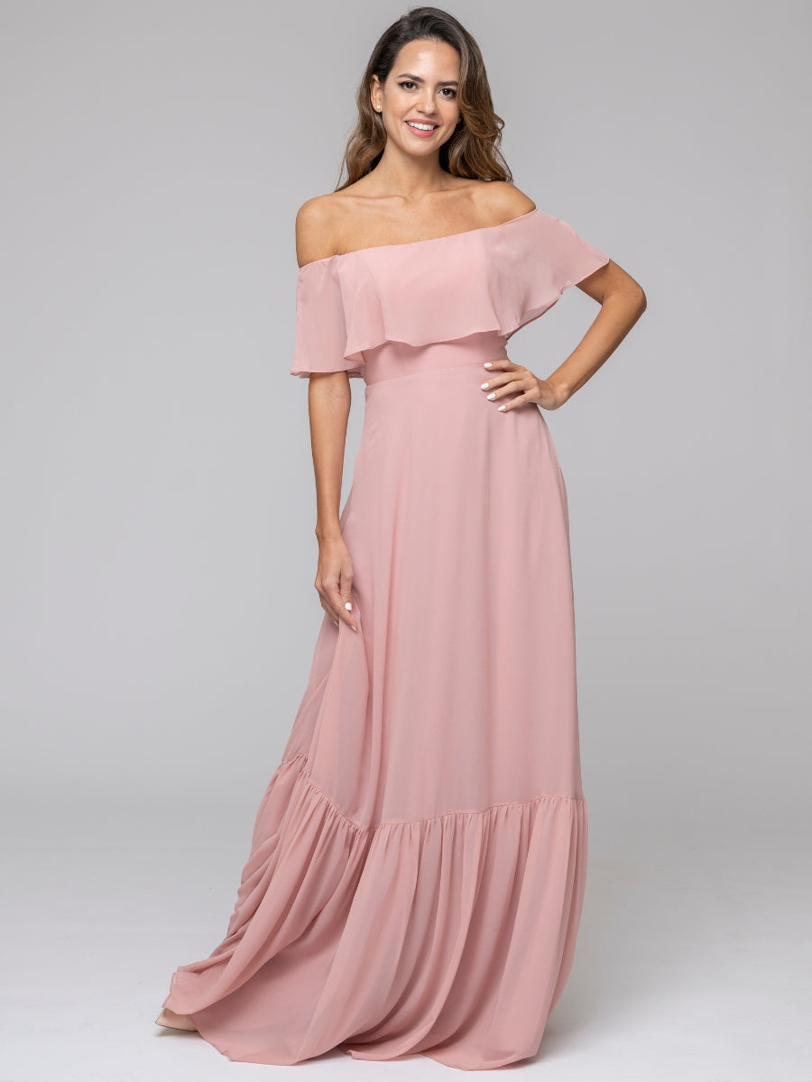 Bohemia A Line Chiffon Off The Shoulder Bridesmaid Dresses