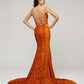 Burnt Orange Fitted Sequin Fitted Prom Dresses