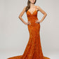 Burnt Orange Fitted Sequin Fitted Prom Dresses