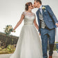 Classic Cap Sleeve High Neck Applique A Line Wedding Dresses