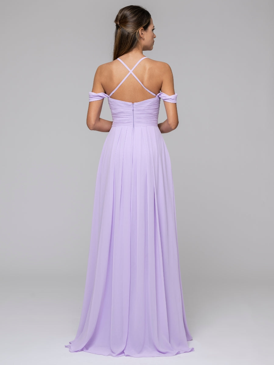 Lilac Chiffon Sweetheart Cold Shoulder Crisscross Back Bridesmaid Dresses