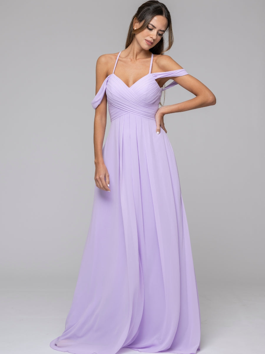 Lilac Chiffon Sweetheart Cold Shoulder Crisscross Back Bridesmaid Dresses