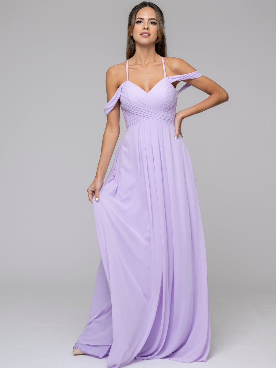 Lilac Chiffon Sweetheart Cold Shoulder Crisscross Back Bridesmaid Dresses