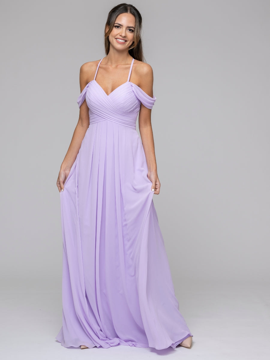 Lilac Chiffon Sweetheart Cold Shoulder Crisscross Back Bridesmaid Dresses