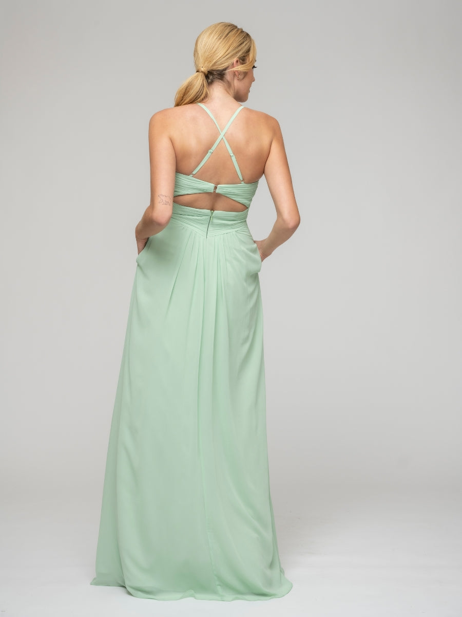 Chiffon Sweetheart Pocket Bridesmaid Dresses With Crisscross Back