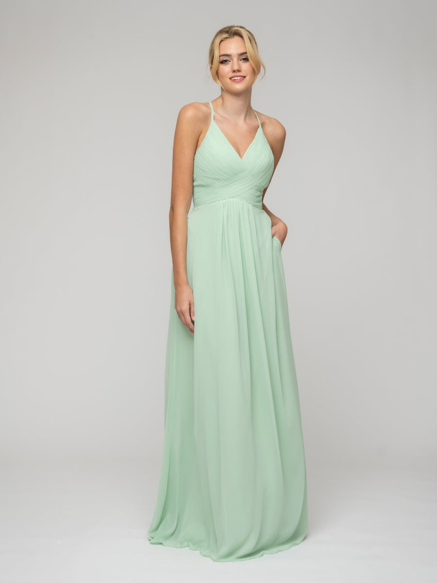 Chiffon Sweetheart Pocket Bridesmaid Dresses With Crisscross Back