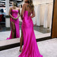 Sheath Satin Corset Prom Dresses With Side Slit