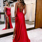 Sheath Satin Corset Prom Dresses With Side Slit