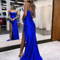 Sheath Satin Corset Prom Dresses With Side Slit