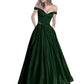 Off The Shoulder Beaded Satin A Line Prom Dress With Pocket