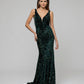 Emerald Velvet Sequin Fitted Sweep Train Prom Dresses