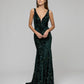 Emerald Velvet Sequin Fitted Sweep Train Prom Dresses