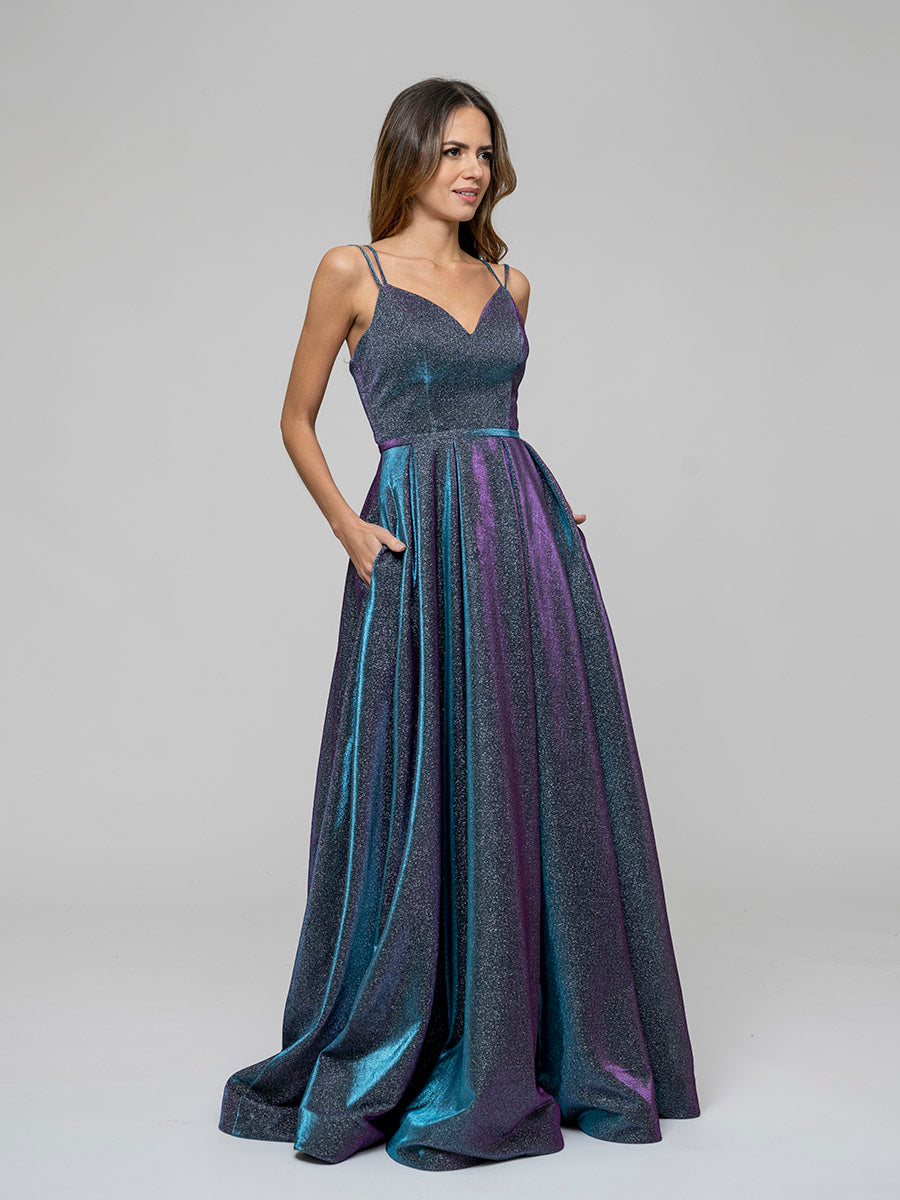 Floor Length Metallic Glitter A Line Prom Dresses