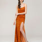 Floor Length Sequin Criss Cross Back Fitted Prom Dresses