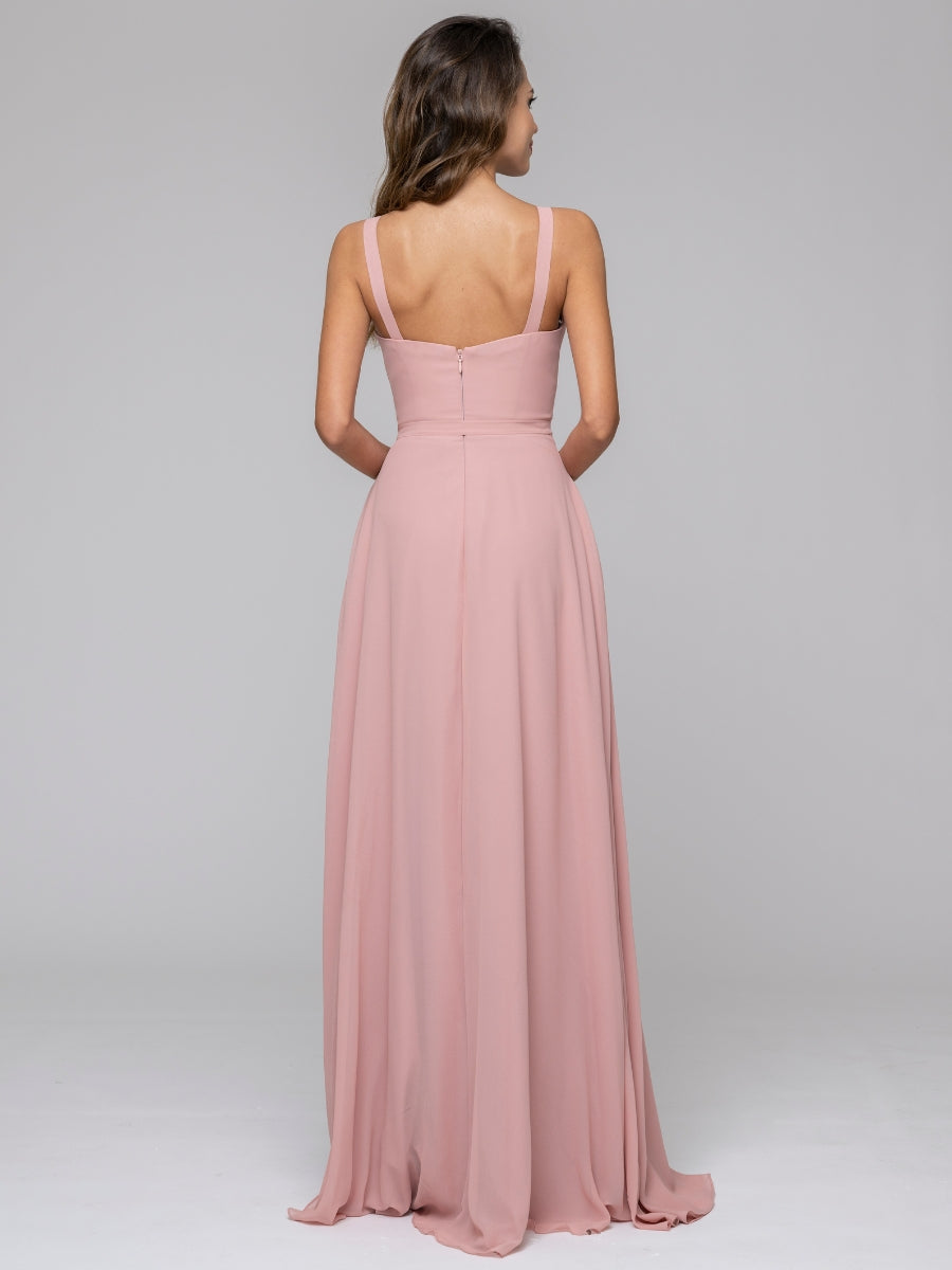 Floor Length Straps Open Back Chiffon Bridal Party Dresses