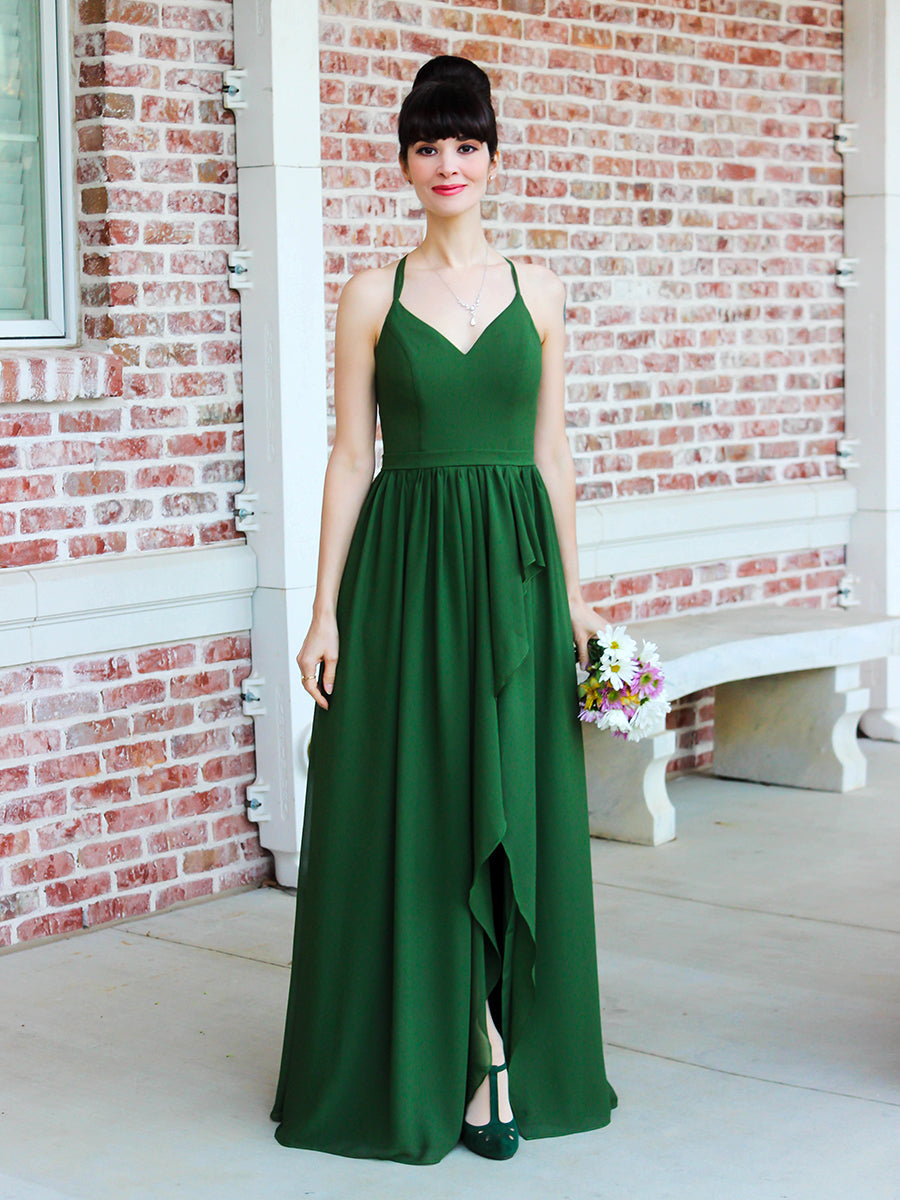 Chiffon Tie Back Bridesmaid Dresses With Ruffles Slit